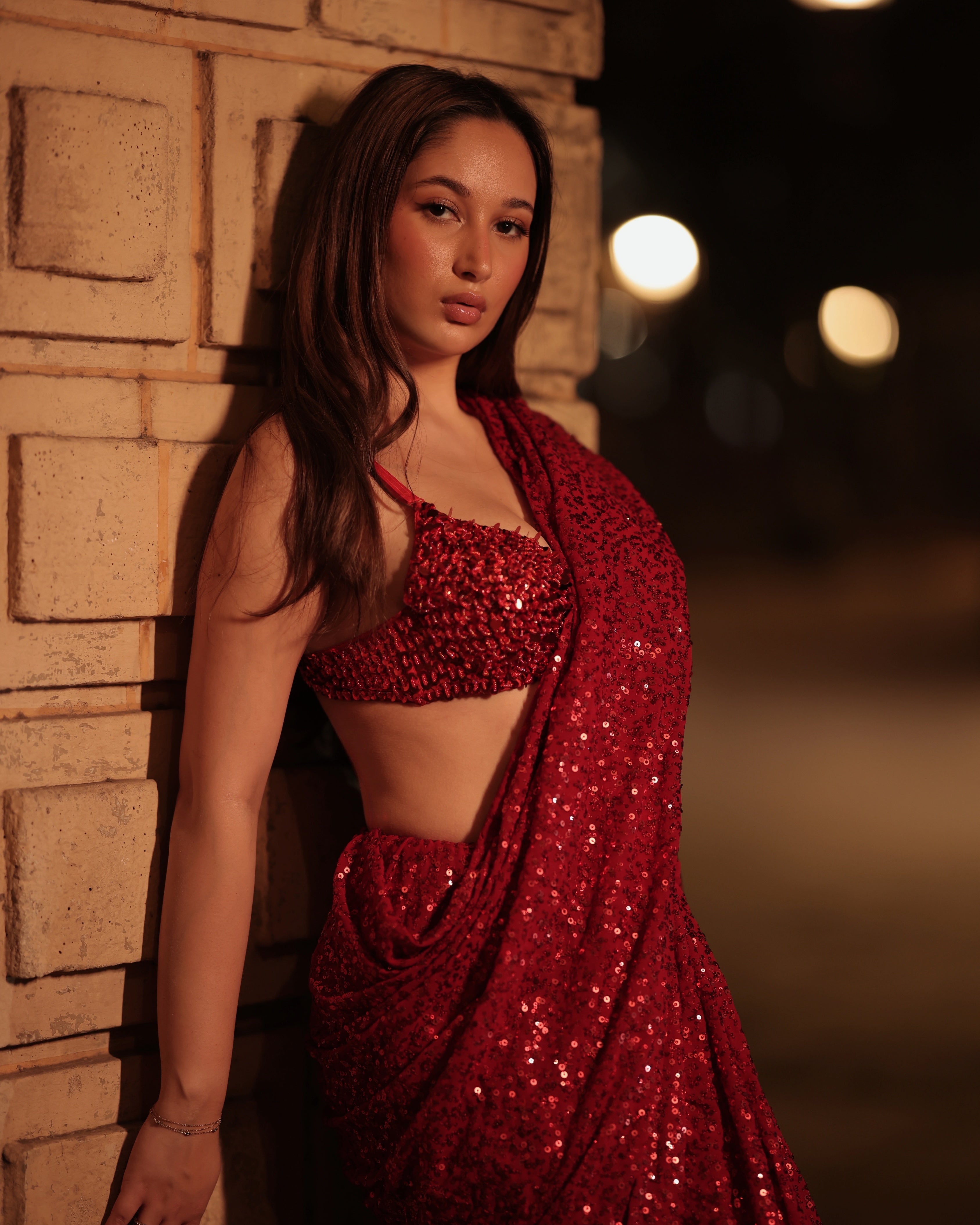 Hot Pink Georgette Saree with All Over Shimmer Sequin Work and Matching Sequin Blouse