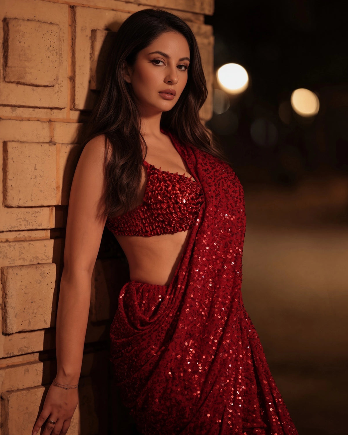 Hot Pink Georgette Saree with All Over Shimmer Sequin Work and Matching Sequin Blouse
