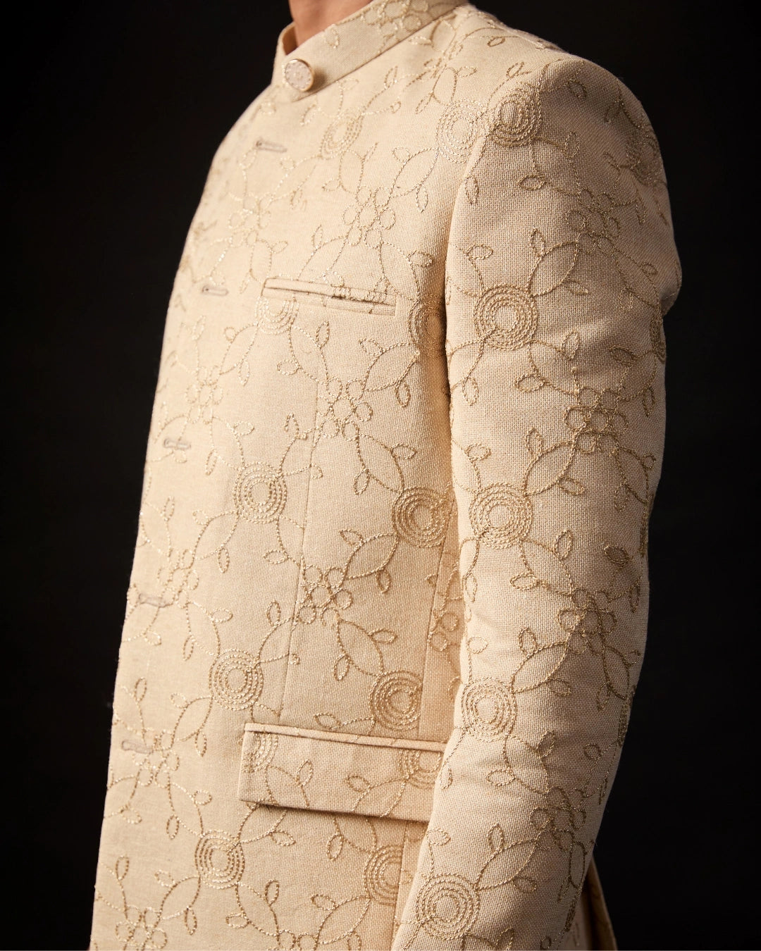 Jodhpuri Ivory Silk Embroidered Bandhgala Jacket.