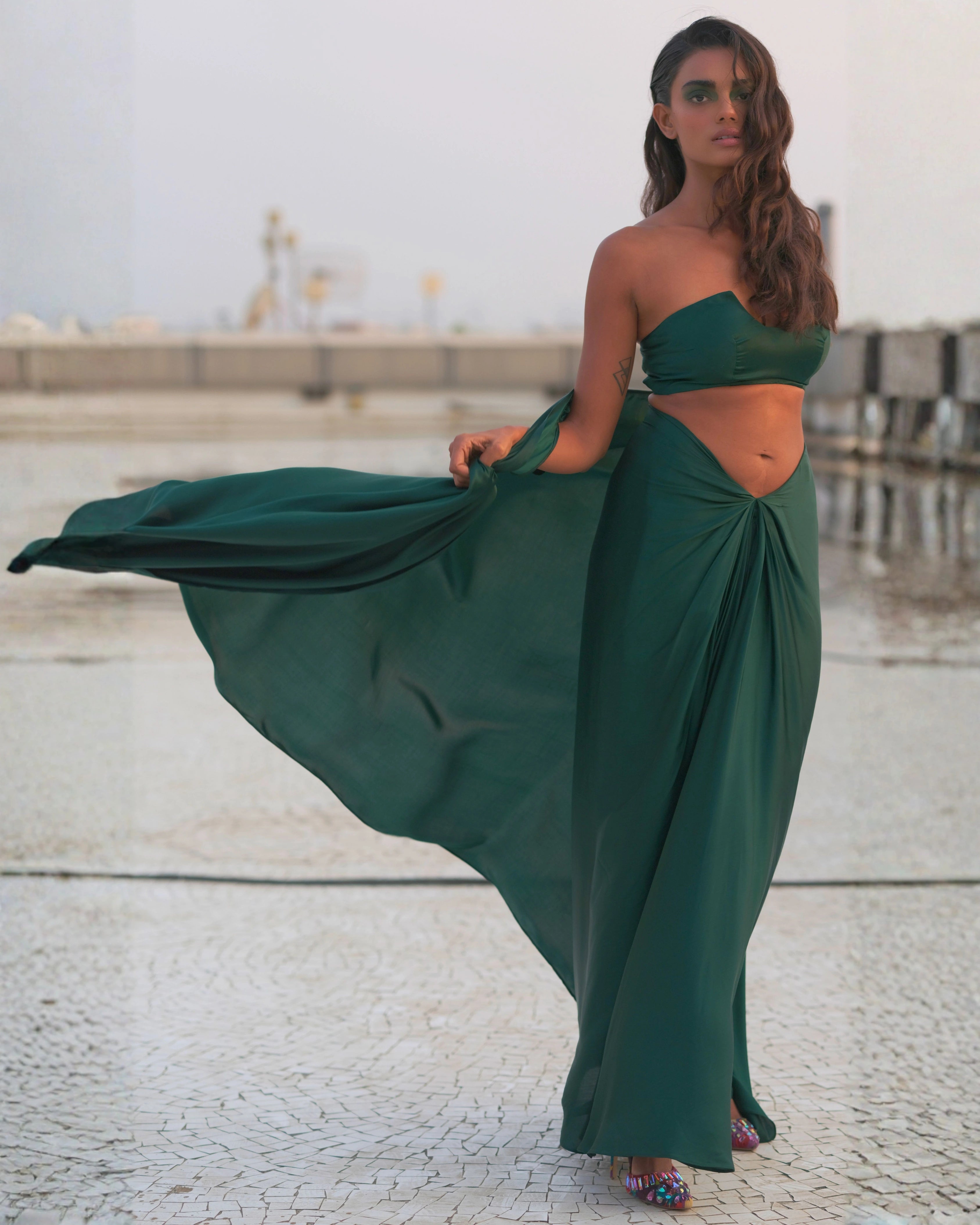 The Silk Emerald Wire Indo Western Set