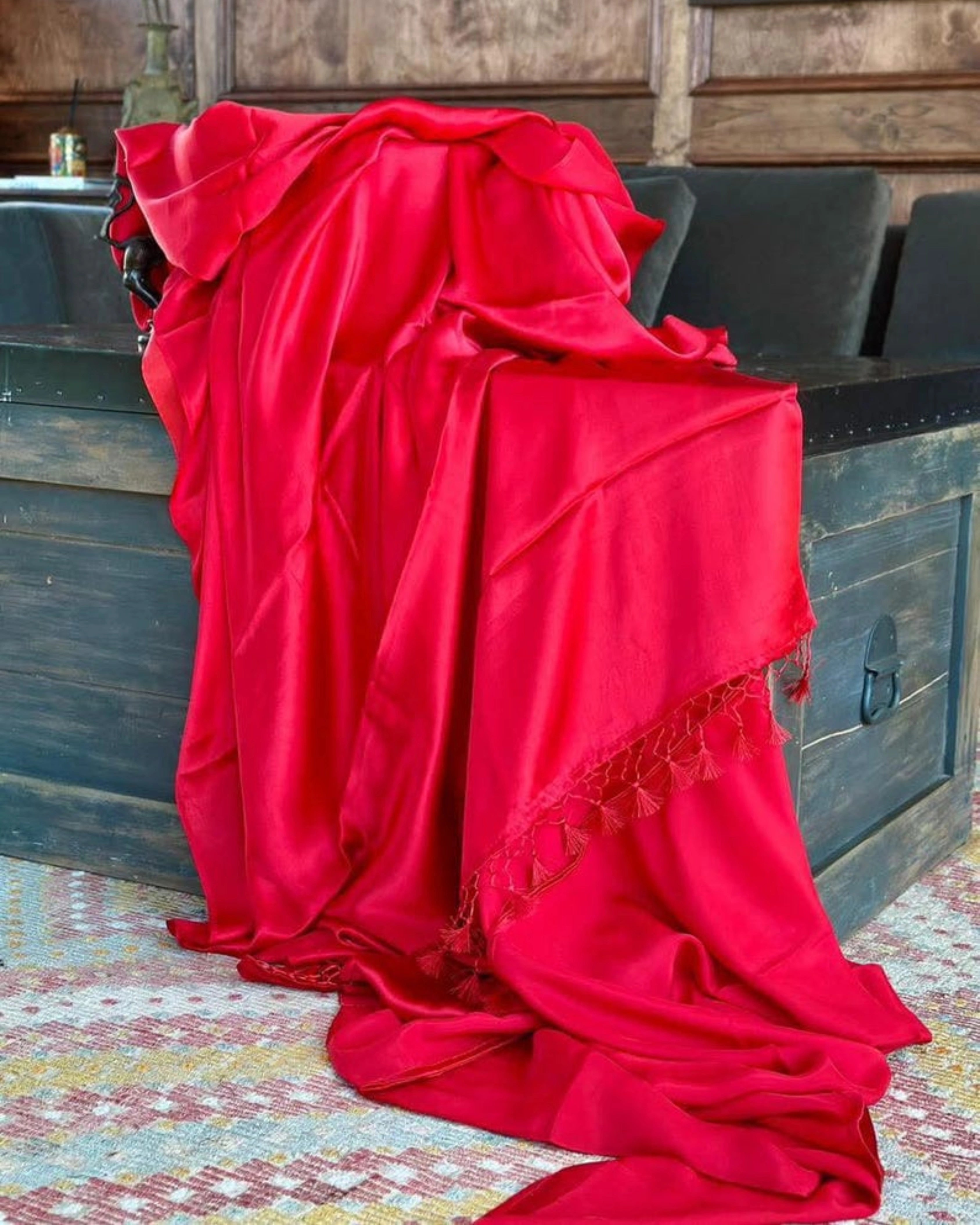 Red Semi Silk Saree Set with Gold Zari Sequin Blouse