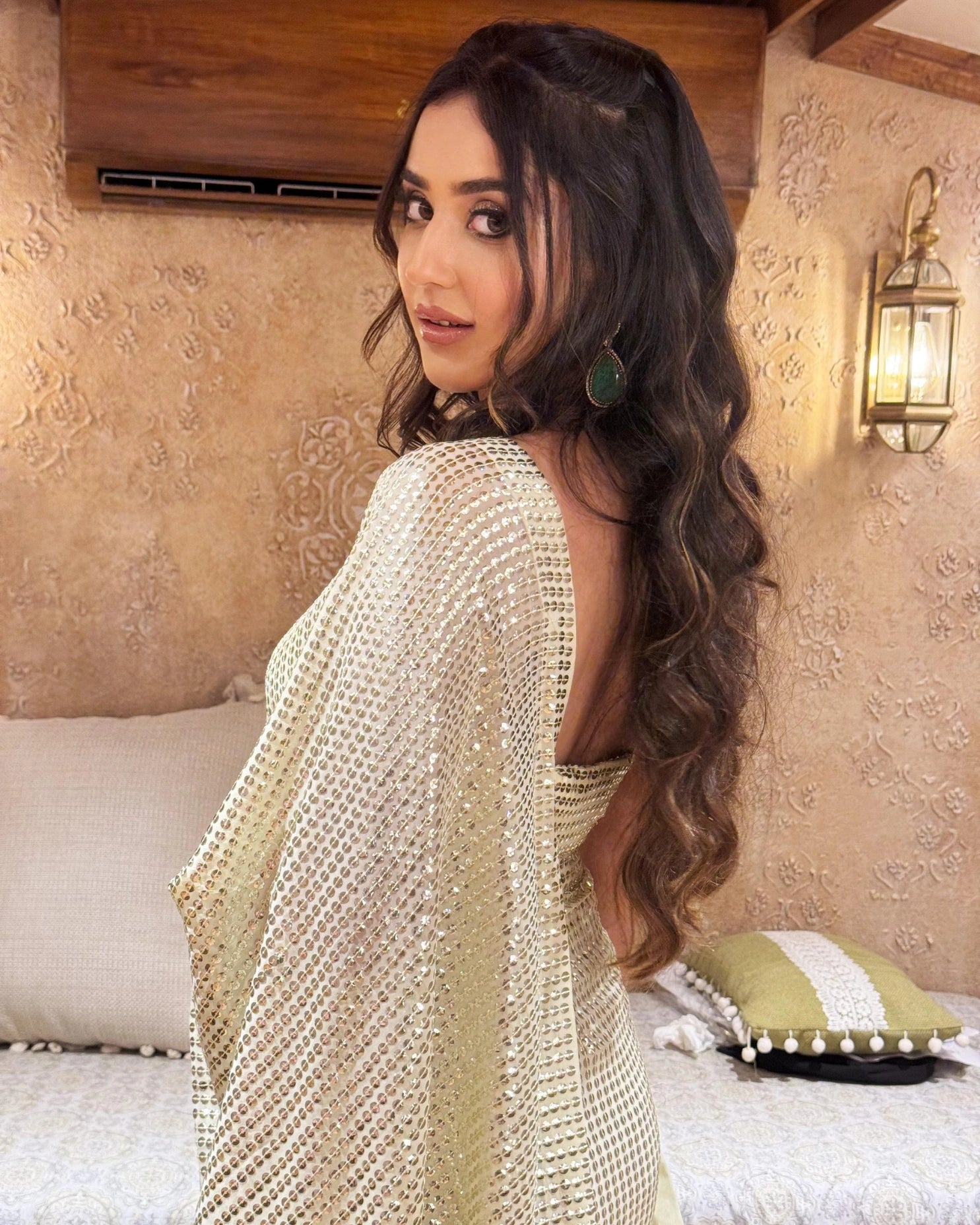 Yellow Georgette Saree with All-Over Gold Sequin Work