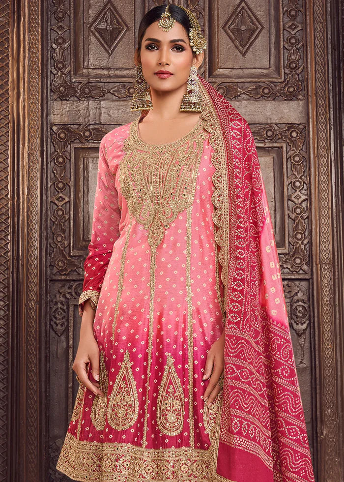 Blue Silk Salwar Kameez with Bandhani Print and Mirror Embroidery