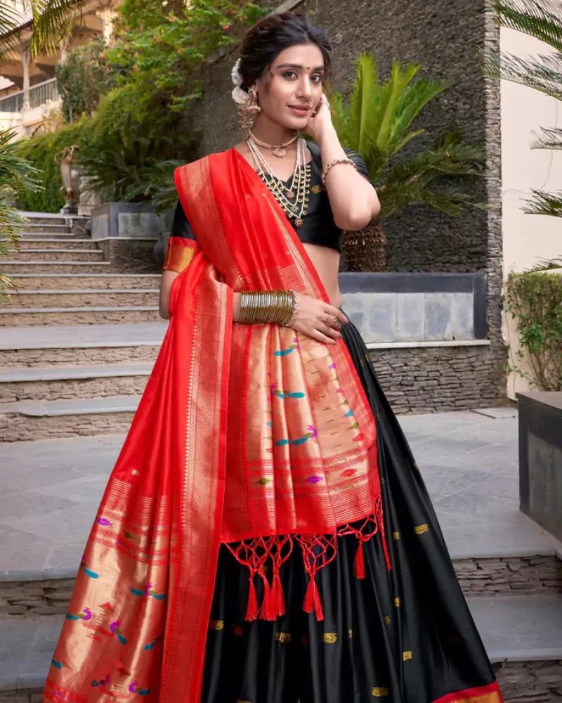 Orange Diwali Delicacy Paithani Silk Lehenga