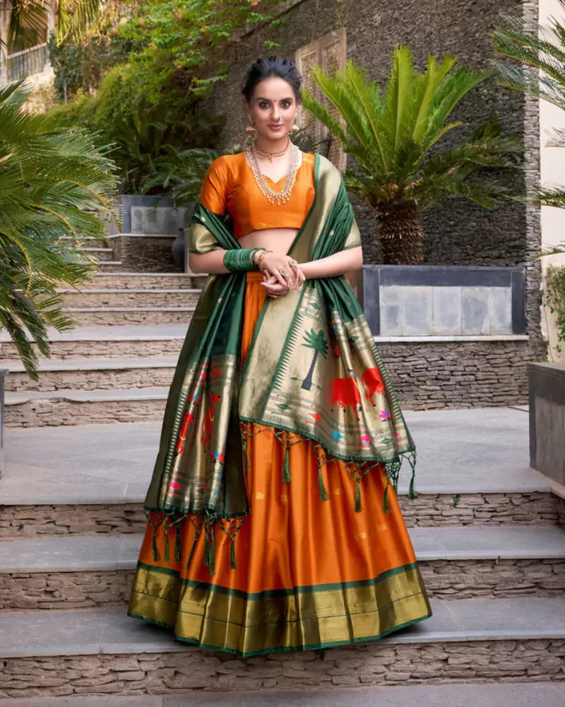 Gold Diwali Delicacy Paithani Silk Lehenga