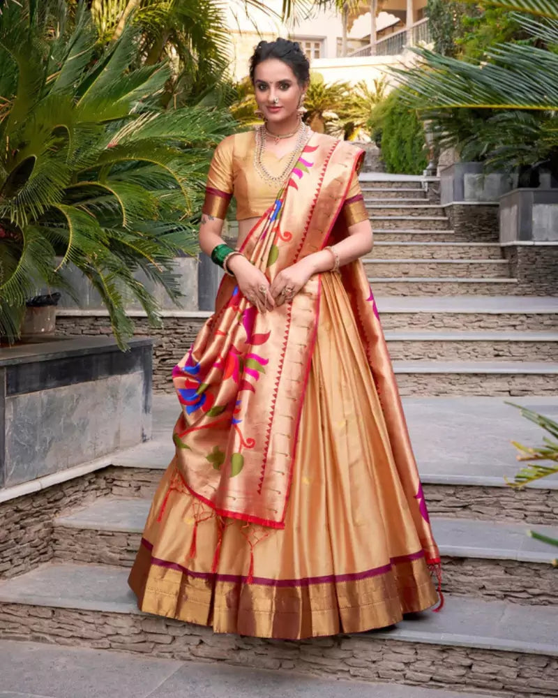 Orange Diwali Delicacy Paithani Silk Lehenga