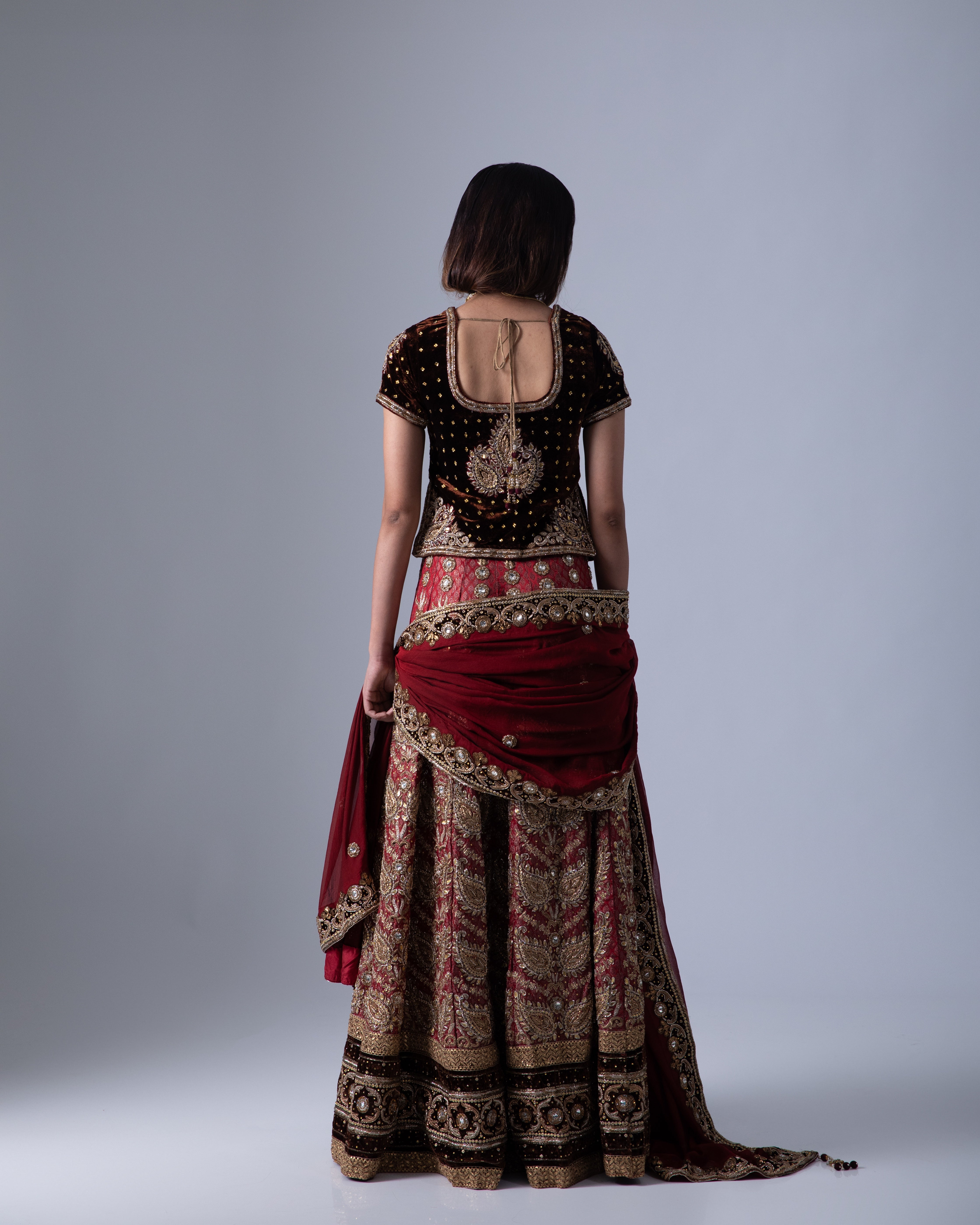 Red Georgette Heirloom Lehenga with a Embroidery Blouse and Dupatta