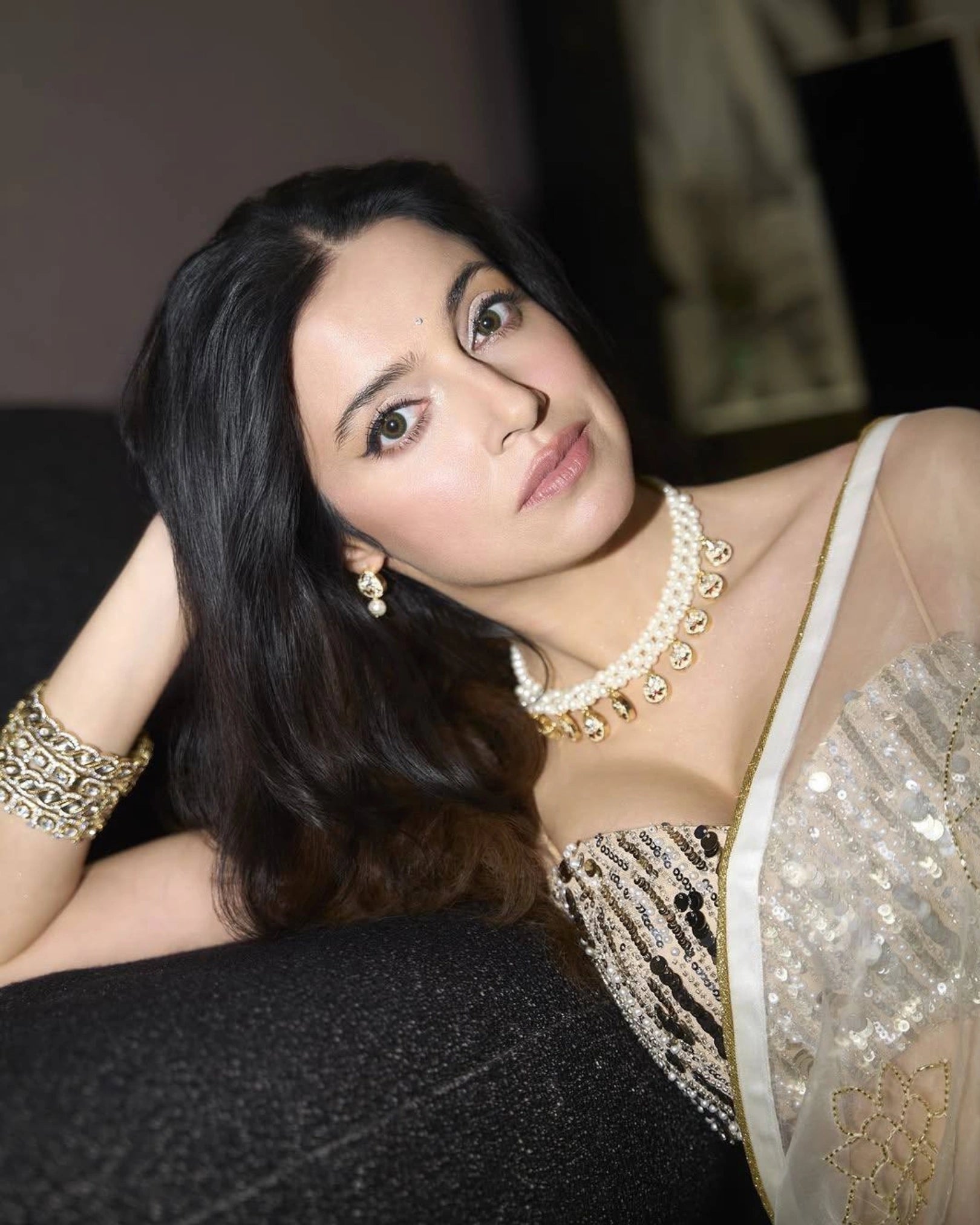 White Pure Silk Organza Saree with Hand Embroidery & Custom Strapless Blouse