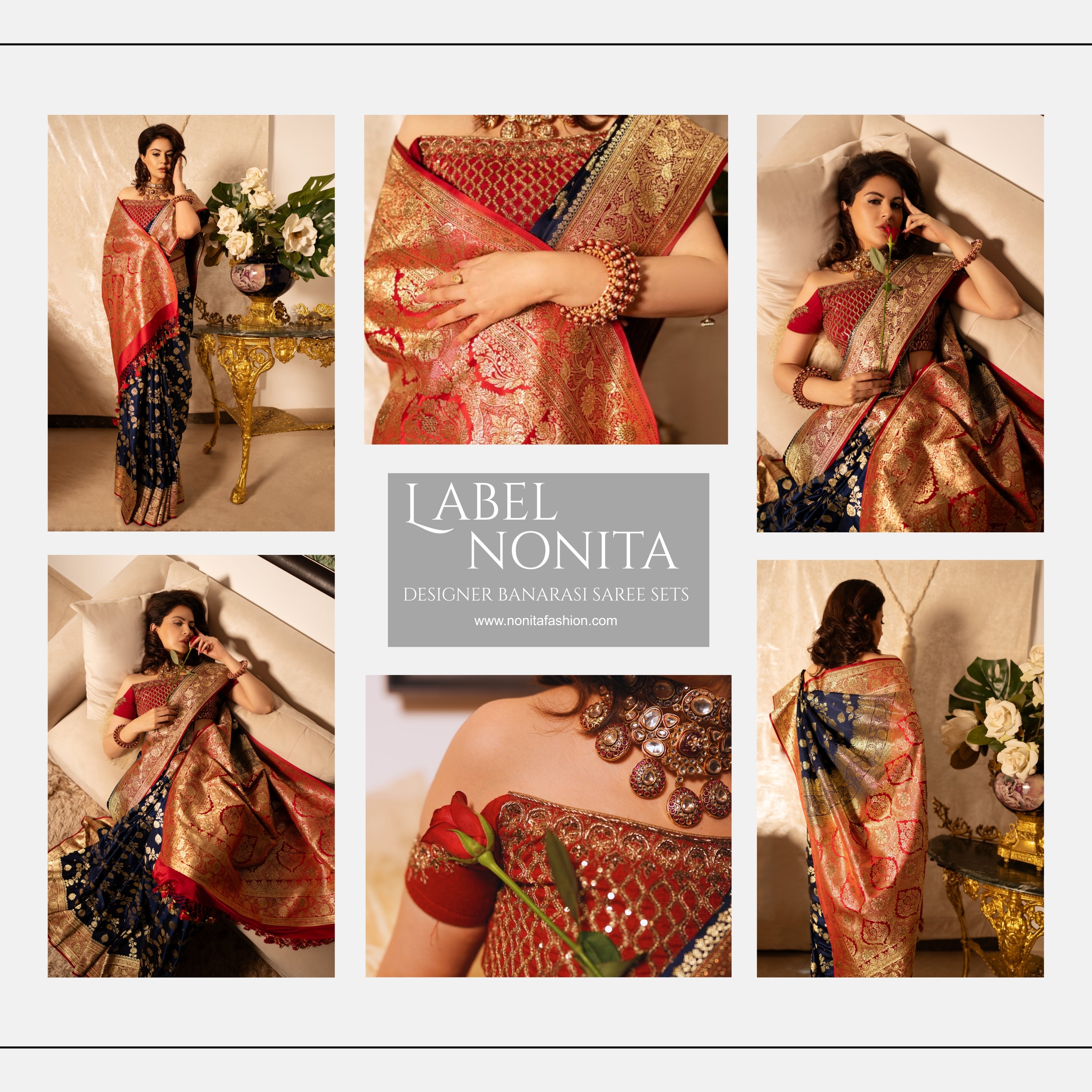 Red and Blue Dual Tone Pure Banarasi Saree with All-Over Floral and Hand Embroidery Border.